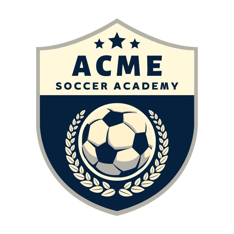 ACME Soccer Academy logo with shield and soccer ball